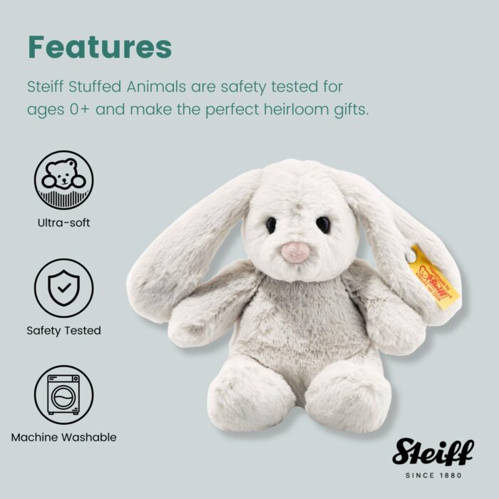Steiff Hoppie Hase m hellgrau, Plüschtier Hase mit Schlappohren, Soft Cuddly Friends, flauschiges Stofftier zum Kuscheln – Bild 3