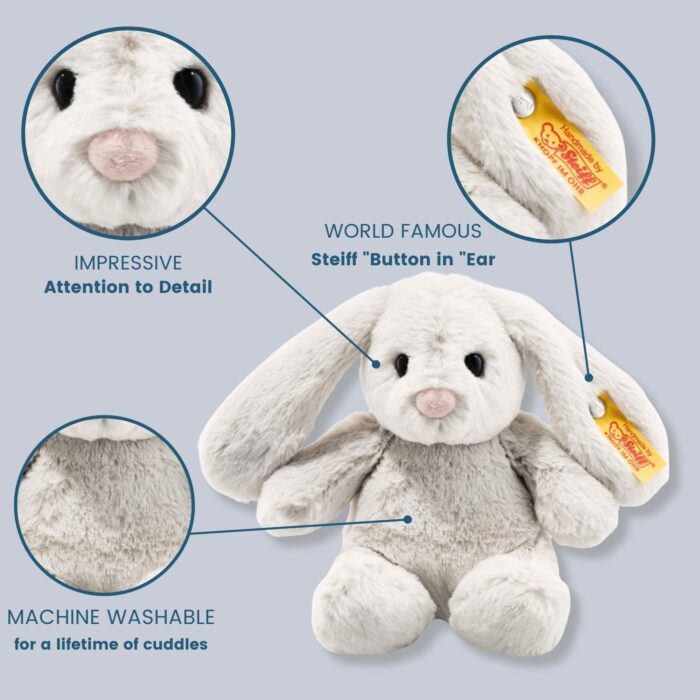Steiff Hoppie Hase m hellgrau, Plüschtier Hase mit Schlappohren, Soft Cuddly Friends, flauschiges Stofftier zum Kuscheln – Bild 4