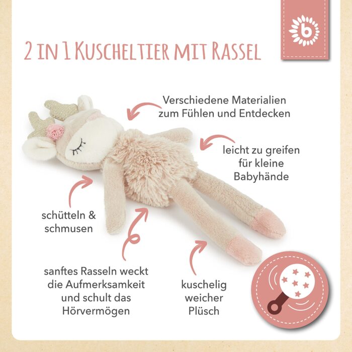 Bieco Kuscheltier Reh Ella mitassel | Baby Kuscheltier ab 0 Monate Stofftier Baby Plüschtier Reh rentier – Bild 6